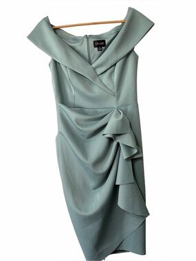 xscape green satin dress Mackenzie Satin Back Sash Floor Length Dress
